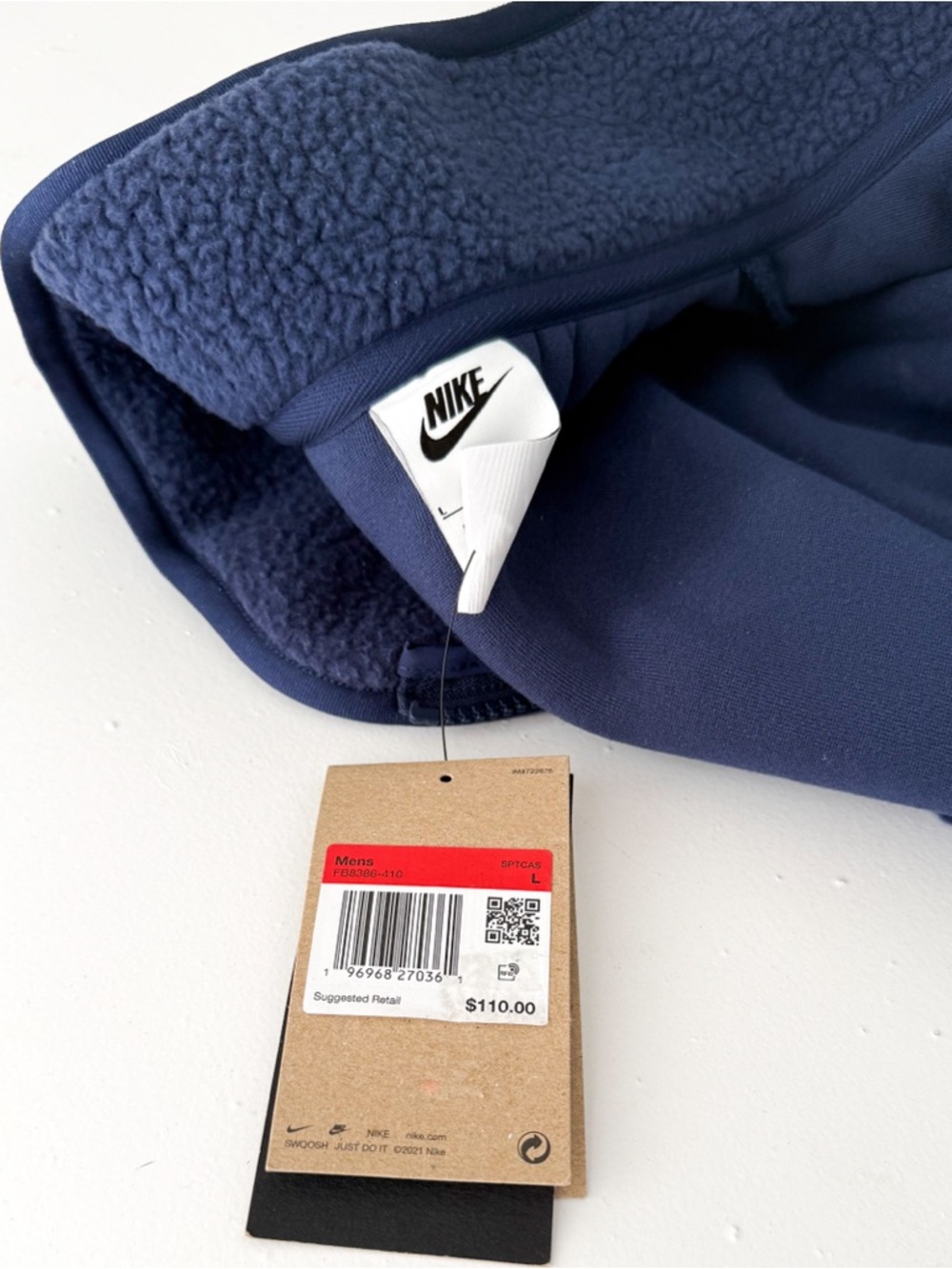 New Nike Sportswear Club Sherpa Fleece Jacket Men's Navy Blue Size L Oversized - Picture 12 of 13